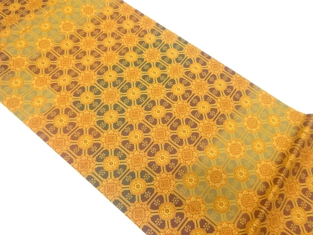 華紋に変わり格子模様織り出し　全通袋帯